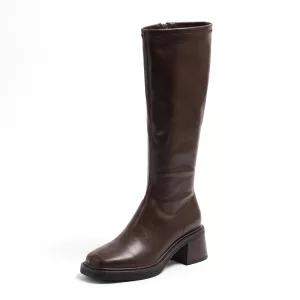 Elegant Knee High Zipper Boots Chunky Heel Winter Shoes