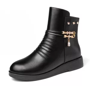 Warm Plush Ankle Boots Black Winter Shoes for Women