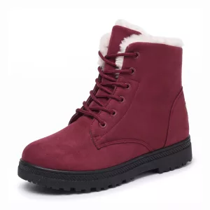 Women's Insulated Plush Ankle Snow Boots Lace-Up Winter Shoes with Thick Sole