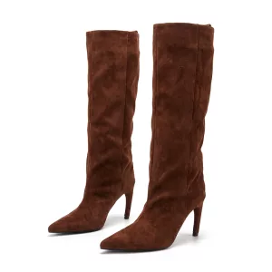 Women's Elegant Pointed Toe High Heel Winter Shoes Warm Stiletto Knee-High Boots