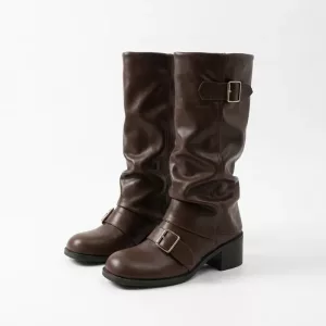 Stylish Knee High Plush Boots Chunky Heel Winter Shoes